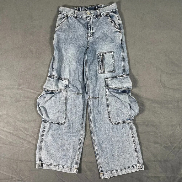 Bobbles & Lace sz S Elastic waist Cargo Jeans Trousers Carpenter Swifty Oprah - Picture 1 of 8